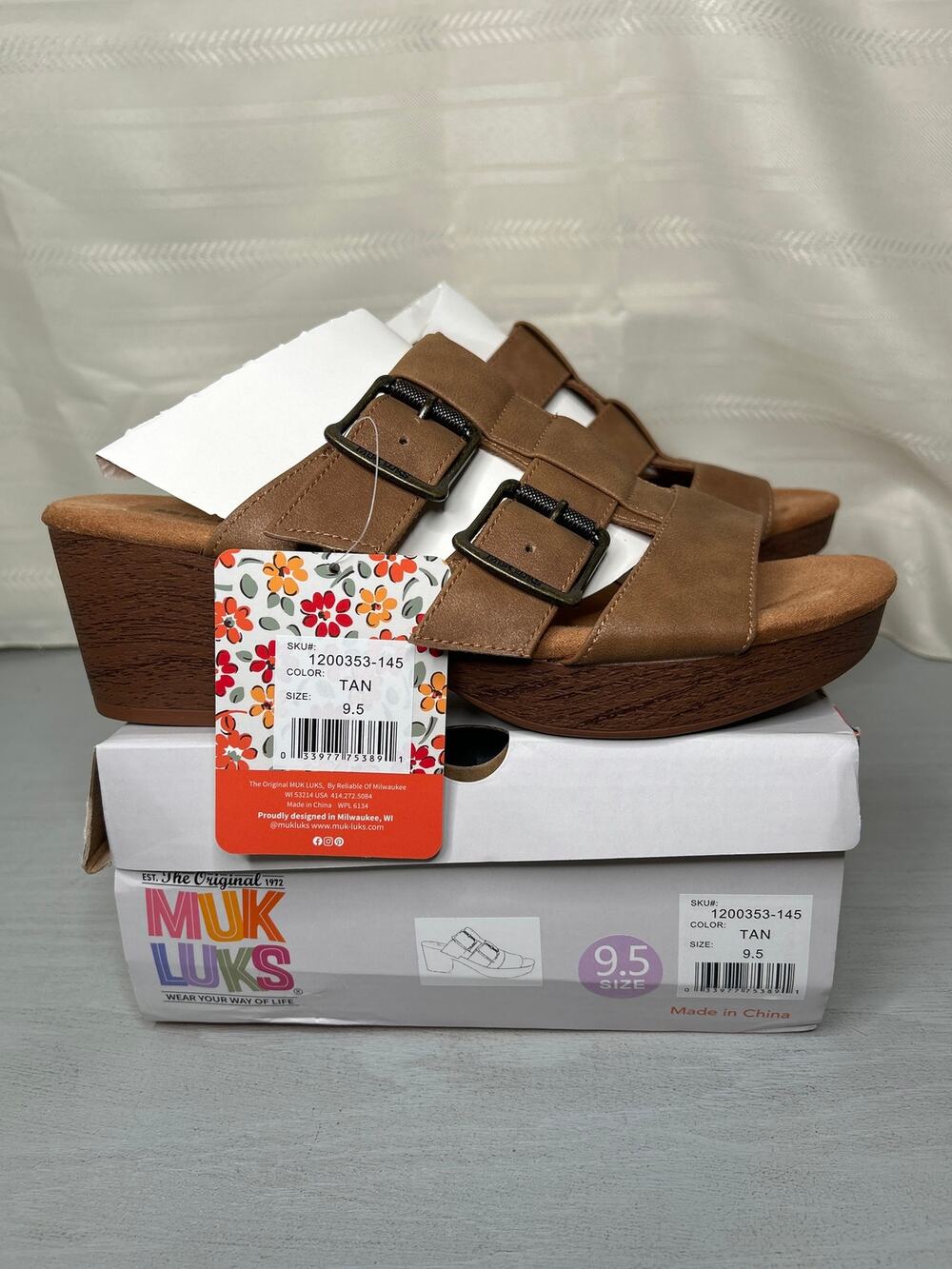 MUK LUKS Myra Heeled Sandals Tan Womens Size 9.5